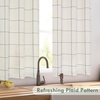 image:imageDriftAway Kitchen Curtains Striped Tier Linen Short Curtains Windowpane Plaid Cafe 45 Inch Length for Living Room Bathroom Chris Farmhouse Rustic Rod Pocket 2 Panels GrayLoden Green