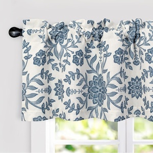 image:imageDriftAway Boho Linen Blend Kitchen Valance Curtain Blackout 18 Inch for Living Room Lined Rod Pocket Floral Farmhouse Country Short Curtains for Small Windows 1 PanelIvory Navy