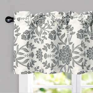 image:imageDriftAway Boho Linen Blend Kitchen Valance Curtain Blackout 18 Inch for Living Room Lined Rod Pocket Floral Farmhouse Country Short Curtains for Small Windows 1 PanelIvory Gray