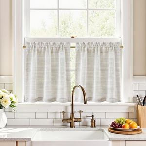 image:imageDriftAway Kitchen Curtains Striped Tier Linen Short Curtains Windowpane Plaid Cafe 45 Inch Length for Living Room Bathroom Chris Farmhouse Rustic Rod Pocket 2 Panels GrayTickingbeige