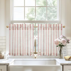 image:imageDriftAway Kitchen Curtains Striped Tier Linen Short Curtains Windowpane Plaid Cafe 45 Inch Length for Living Room Bathroom Chris Farmhouse Rustic Rod Pocket 2 Panels GrayFarmhouse Red