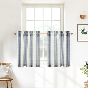 image:imageDriftAway Kitchen Curtains Striped Tier Linen Short Curtains Windowpane Plaid Cafe 45 Inch Length for Living Room Bathroom Chris Farmhouse Rustic Rod Pocket 2 Panels GrayChris Dark Blue