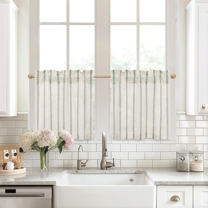 image:imageDriftAway Kitchen Curtains Striped Tier Linen Short Curtains Windowpane Plaid Cafe 45 Inch Length for Living Room Bathroom Chris Farmhouse Rustic Rod Pocket 2 Panels GrayFarmhouse Loden Green