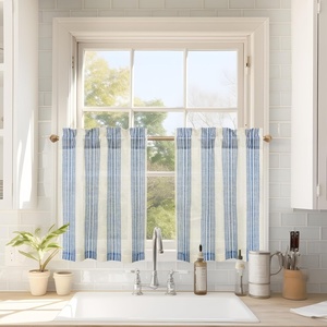 image:imageDriftAway Kitchen Curtains Striped Tier Linen Short Curtains Windowpane Plaid Cafe 45 Inch Length for Living Room Bathroom Chris Farmhouse Rustic Rod Pocket 2 Panels GrayChris Navy