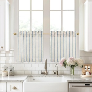 image:imageDriftAway Kitchen Curtains Striped Tier Linen Short Curtains Windowpane Plaid Cafe 45 Inch Length for Living Room Bathroom Chris Farmhouse Rustic Rod Pocket 2 Panels GrayFarmhouse Navy