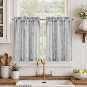 image:imageDriftAway Kitchen Curtains Striped Tier Linen Short Curtains Windowpane Plaid Cafe 45 Inch Length for Living Room Bathroom Chris Farmhouse Rustic Rod Pocket 2 Panels GrayHyggegray