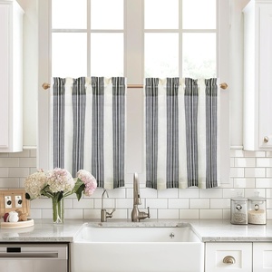 image:imageDriftAway Kitchen Curtains Striped Tier Linen Short Curtains Windowpane Plaid Cafe 45 Inch Length for Living Room Bathroom Chris Farmhouse Rustic Rod Pocket 2 Panels GrayChris Black