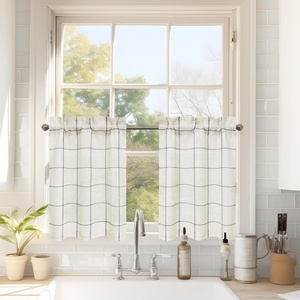 image:imageDriftAway Kitchen Curtains Striped Tier Linen Short Curtains Windowpane Plaid Cafe 45 Inch Length for Living Room Bathroom Chris Farmhouse Rustic Rod Pocket 2 Panels GrayBlack