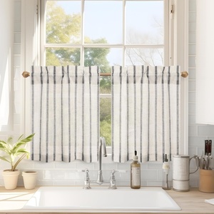 image:imageDriftAway Kitchen Curtains Striped Tier Linen Short Curtains Windowpane Plaid Cafe 45 Inch Length for Living Room Bathroom Chris Farmhouse Rustic Rod Pocket 2 Panels GrayFarmhouse Black