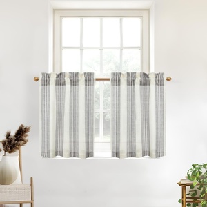 image:imageDriftAway Kitchen Curtains Striped Tier Linen Short Curtains Windowpane Plaid Cafe 45 Inch Length for Living Room Bathroom Chris Farmhouse Rustic Rod Pocket 2 Panels GrayChris Gray