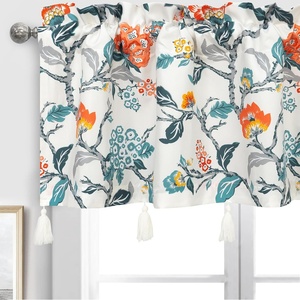 image:imageDriftAway Ada Botanical Print Lined Flower Leaf Thermal Insulated Window Valance Rod Pocket Scalloped Swag Valance 52 Inch by 16 Inch Plus 2 Inch Header Ivory Orange Teal 1 PackIvory Orange Teal With Tassel