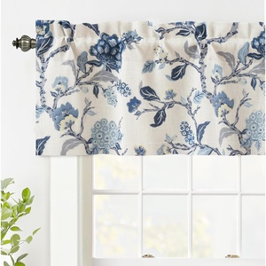 image:imageDriftAway Ada Botanical Print Lined Flower Leaf Thermal Insulated Window Valance Rod Pocket Scalloped Swag Valance 52 Inch by 16 Inch Plus 2 Inch Header Ivory Orange Teal 1 PackNavy