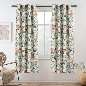 image:imageDriftAway Ada Floral Botanical Print Flower Leaf Lined Thermal Insulated Room Darkening Blackout Tie Up Window Curtains 2 Layers Each 45 Inch by 63 Inch Ivory Orange TealLinen Orange Tealgrommet