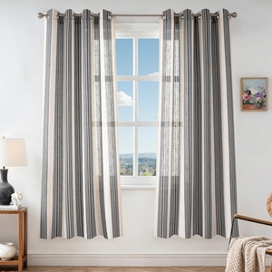 image:imageDriftAway Farmhouse Curtains for Living Room Vertical Striped Linen Curtains Semi Sheer Light Filtering Grommet Window Treatments 84 Inches Long 2 Panels Pinstripe Navy on BeigeG Black