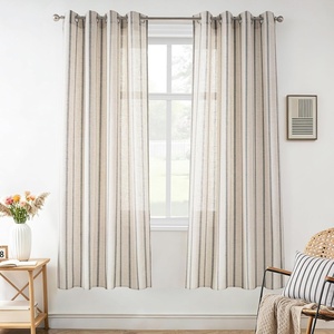 image:imageDriftAway Farmhouse Curtains for Living Room Vertical Striped Linen Curtains Semi Sheer Light Filtering Grommet Window Treatments 84 Inches Long 2 Panels Pinstripe Navy on BeigeG Black on Beige