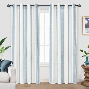 image:imageDriftAway Farmhouse Curtains for Living Room Vertical Striped Linen Curtains Semi Sheer Light Filtering Grommet Window Treatments 84 Inches Long 2 Panels Pinstripe Navy on BeigeG Jean Navy