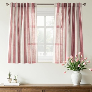 image:imageDriftAway Farmhouse Curtains for Living Room Vertical Striped Linen Curtains Semi Sheer Light Filtering Grommet Window Treatments 84 Inches Long 2 Panels Pinstripe Navy on BeigeB Red
