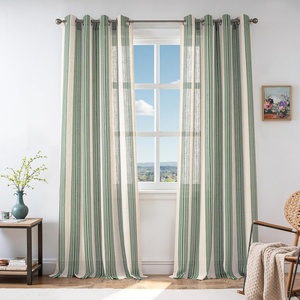 image:imageDriftAway Farmhouse Curtains for Living Room Vertical Striped Linen Curtains Semi Sheer Light Filtering Grommet Window Treatments 84 Inches Long 2 Panels Pinstripe Navy on BeigeG Loden Green