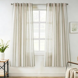 image:imageDriftAway Farmhouse Curtains for Living Room Vertical Striped Linen Curtains Semi Sheer Light Filtering Grommet Window Treatments 84 Inches Long 2 Panels Pinstripe Navy on BeigeB Loden Green on Beige