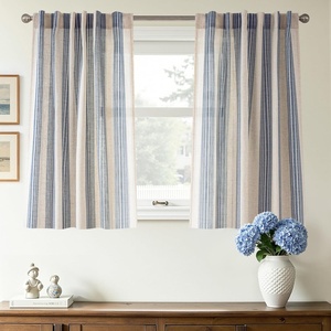 image:imageDriftAway Farmhouse Curtains for Living Room Vertical Striped Linen Curtains Semi Sheer Light Filtering Grommet Window Treatments 84 Inches Long 2 Panels Pinstripe Navy on BeigeB Jean Navy