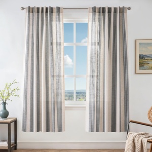 image:imageDriftAway Farmhouse Curtains for Living Room Vertical Striped Linen Curtains Semi Sheer Light Filtering Grommet Window Treatments 84 Inches Long 2 Panels Pinstripe Navy on BeigeB Black