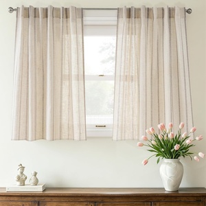 image:imageDriftAway Farmhouse Curtains for Living Room Vertical Striped Linen Curtains Semi Sheer Light Filtering Grommet Window Treatments 84 Inches Long 2 Panels Pinstripe Navy on BeigeB Grey on Beige