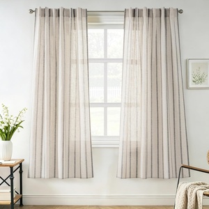 image:imageDriftAway Farmhouse Curtains for Living Room Vertical Striped Linen Curtains Semi Sheer Light Filtering Grommet Window Treatments 84 Inches Long 2 Panels Pinstripe Navy on BeigeB Black on Beige