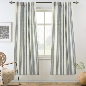 image:imageDriftAway Farmhouse Curtains for Living Room Vertical Striped Linen Curtains Semi Sheer Light Filtering Grommet Window Treatments 84 Inches Long 2 Panels Pinstripe Navy on BeigeB Grey