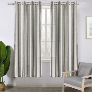 image:imageDriftAway Farmhouse Curtains for Living Room Vertical Striped Linen Curtains Semi Sheer Light Filtering Grommet Window Treatments 84 Inches Long 2 Panels Pinstripe Navy on BeigeG Grey
