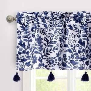 image:imageDriftAway Julia Waterfall Watercolor Blooming Flower Thermal Insulated Energy Saving Window Curtain Valance for Living Room Bedroom 2 Layers Rod Pocket 52 Inch by 18 Inch Plus 2 Inch Header BlushNavy With Tassel