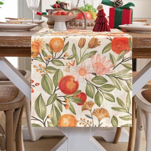 image:imageDriftAway Orange Harvest Linen Table Runner Rectangle Dining Table Cover for Thanksgiving Floral Autumn Fall Printed Vintage Pattern Wrinkle Free Machine Washable 13 x 90 Inch Orange Coral GoldOrangeCoralGold