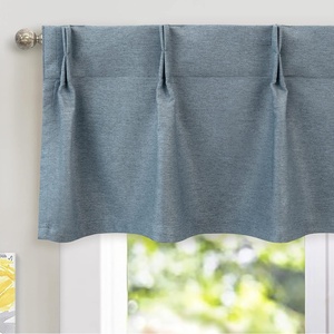 image:imageDriftAway Pinch Pleat Valance for Kitchen Window Blackout Faux Linen Textured Solid Gray Valance for Living Room 16 Inch Farmhouse Linen Curtain Valance Window Treatment Back Tab 52x16 GrayDusty Blue