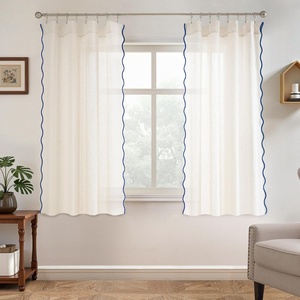 image:imageDriftAway Semi Sheer Scalloped Edge White Coastal Beach Window Curtains for Living Room Bedroom 2 Panels Rod Pocket Each Size 52 Inch by 72 Inch GrayLinen Navy