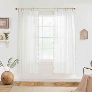 image:imageDriftAway Semi Sheer Scalloped Edge White Coastal Beach Window Curtains for Living Room Bedroom 2 Panels Rod Pocket Each Size 52 Inch by 72 Inch GrayWhite Taupe