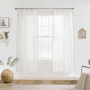 image:imageDriftAway Semi Sheer Scalloped Edge White Coastal Beach Window Curtains for Living Room Bedroom 2 Panels Rod Pocket Each Size 52 Inch by 72 Inch GrayWhite Gray