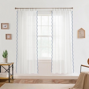 image:imageDriftAway Semi Sheer Scalloped Edge White Coastal Beach Window Curtains for Living Room Bedroom 2 Panels Rod Pocket Each Size 52 Inch by 72 Inch GrayWhite Navy
