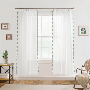 image:imageDriftAway Semi Sheer Scalloped Edge White Coastal Beach Window Curtains for Living Room Bedroom 2 Panels Rod Pocket Each Size 52 Inch by 72 Inch GrayWhite Loden Green