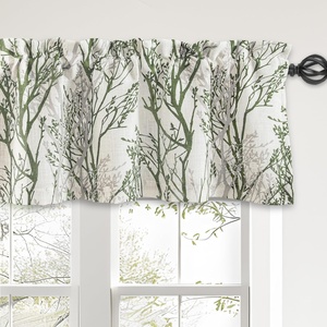 image:imageDriftAway Tree Branch Linen Lined Valance Double Layer Thermal Insulated Room Darkening Blackout Valances 3 Inch Rod Pocket Short Window Valance for Living Room Bathroom 52 Inch by 14 Inch BlueLoden Green