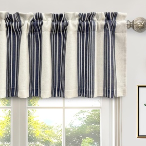 image:imageDriftaway Chris Linen Lined Valance Double Layer Thermal Insulated Room Darkening Blackout Window Valances 3 Inch Rod Pocket Vertical Striped Kitchen Valance for Bathroom 52 by 18 Inch Ivory Dark BlueIvoryDark Blue