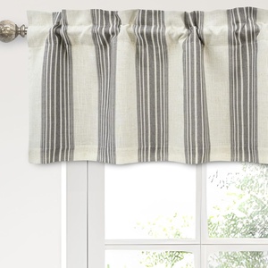 image:imageDriftaway Chris Linen Lined Valance Double Layer Thermal Insulated Room Darkening Blackout Window Valances 3 Inch Rod Pocket Vertical Striped Kitchen Valance for Bathroom 52 by 18 Inch Ivory Dark BlueGrey