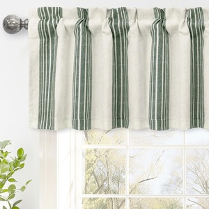 image:imageDriftaway Chris Linen Lined Valance Double Layer Thermal Insulated Room Darkening Blackout Window Valances 3 Inch Rod Pocket Vertical Striped Kitchen Valance for Bathroom 52 by 18 Inch Ivory Dark BlueLoden Green