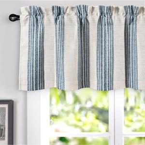 image:imageDriftaway Chris Linen Lined Valance Double Layer Thermal Insulated Room Darkening Blackout Window Valances 3 Inch Rod Pocket Vertical Striped Kitchen Valance for Bathroom 52 by 18 Inch Ivory Dark BlueJean Navy