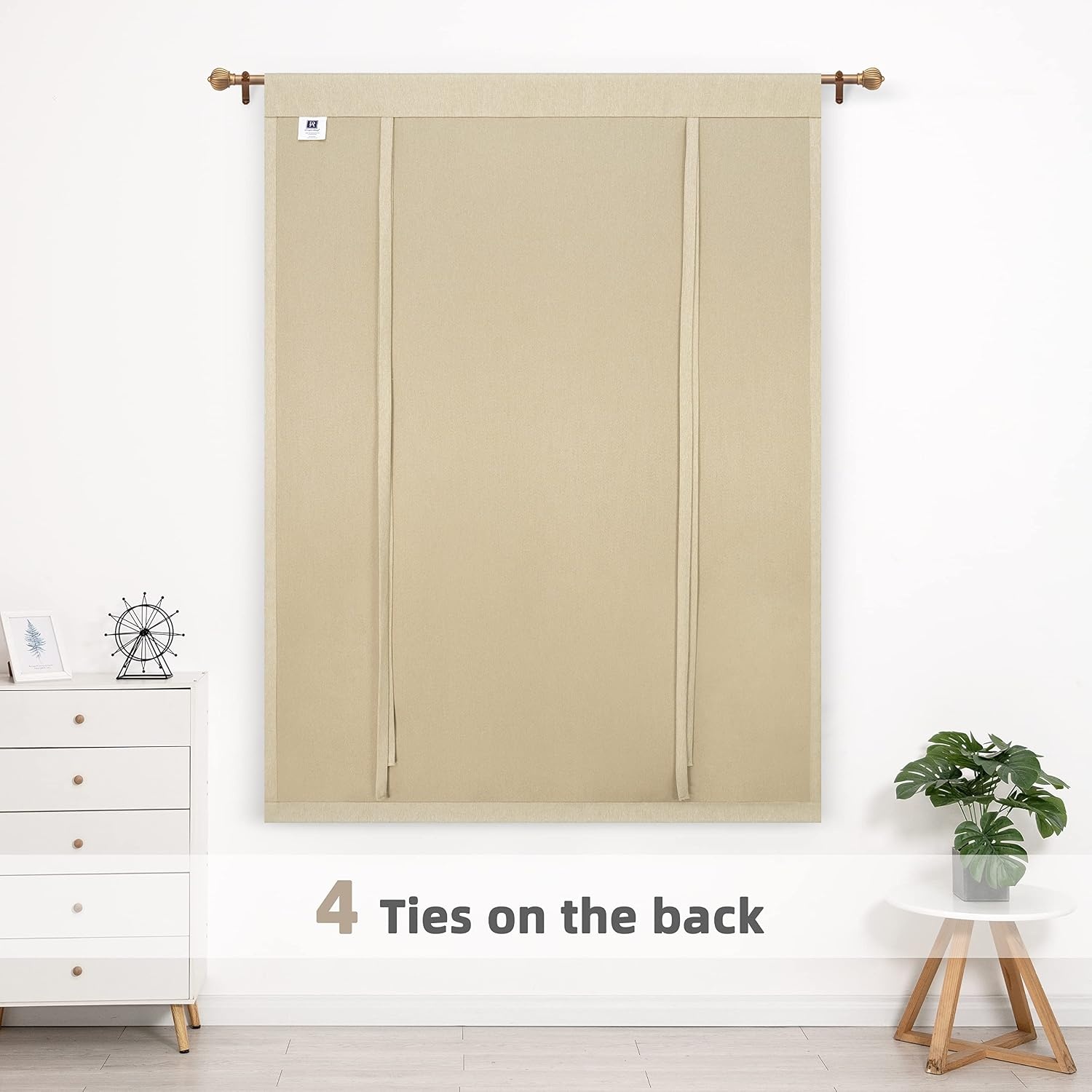 image:imageDriftAway Faux Linen Textured Solid Color Blackout Tie Up Curtain for Kitchen Decorative Adjustable Balloon Rod Pocket Window Linen Curtains for Small Window 42 Inch by 63 Inch Dusty BlueBeige