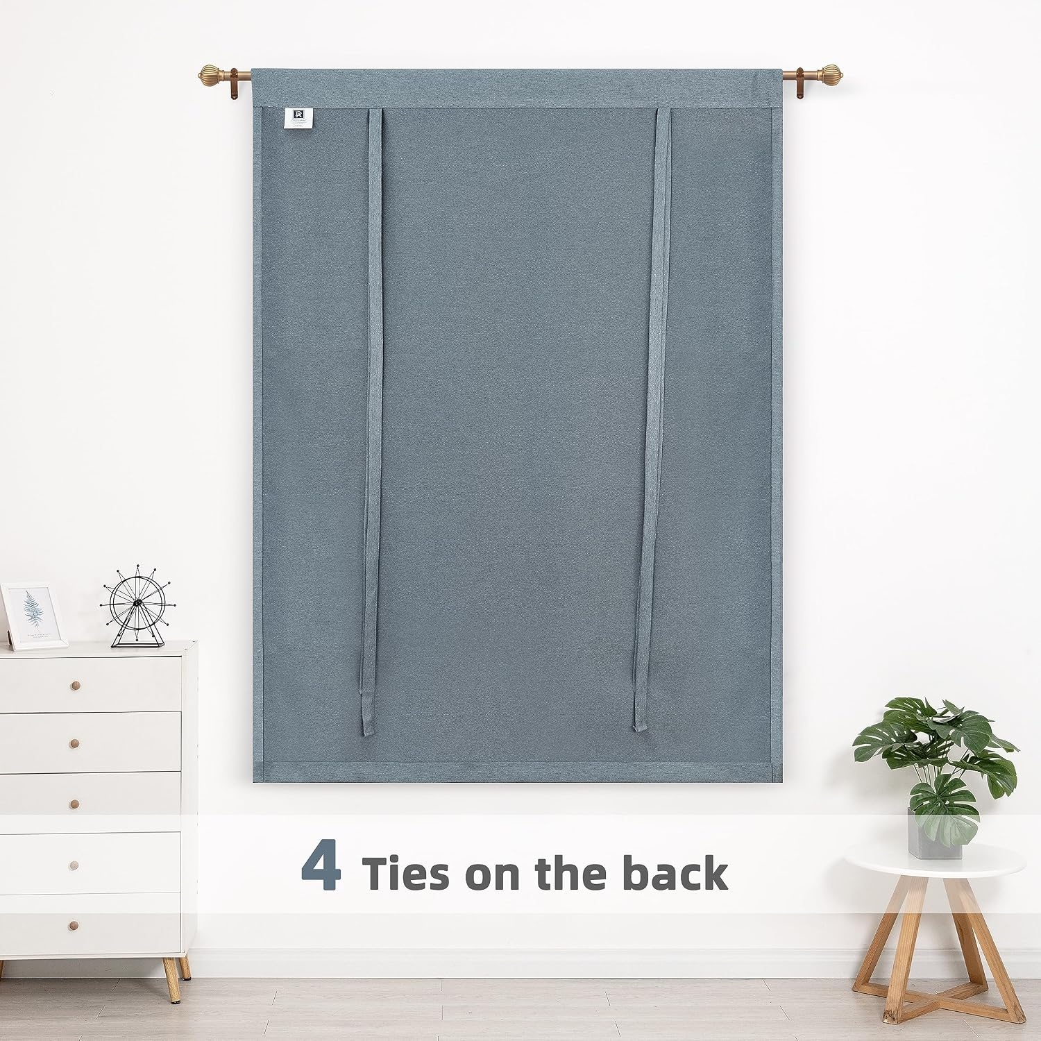 image:imageDriftAway Faux Linen Textured Solid Color Blackout Tie Up Curtain for Kitchen Decorative Adjustable Balloon Rod Pocket Window Linen Curtains for Small Window 42 Inch by 63 Inch Dusty BlueDusty Blue
