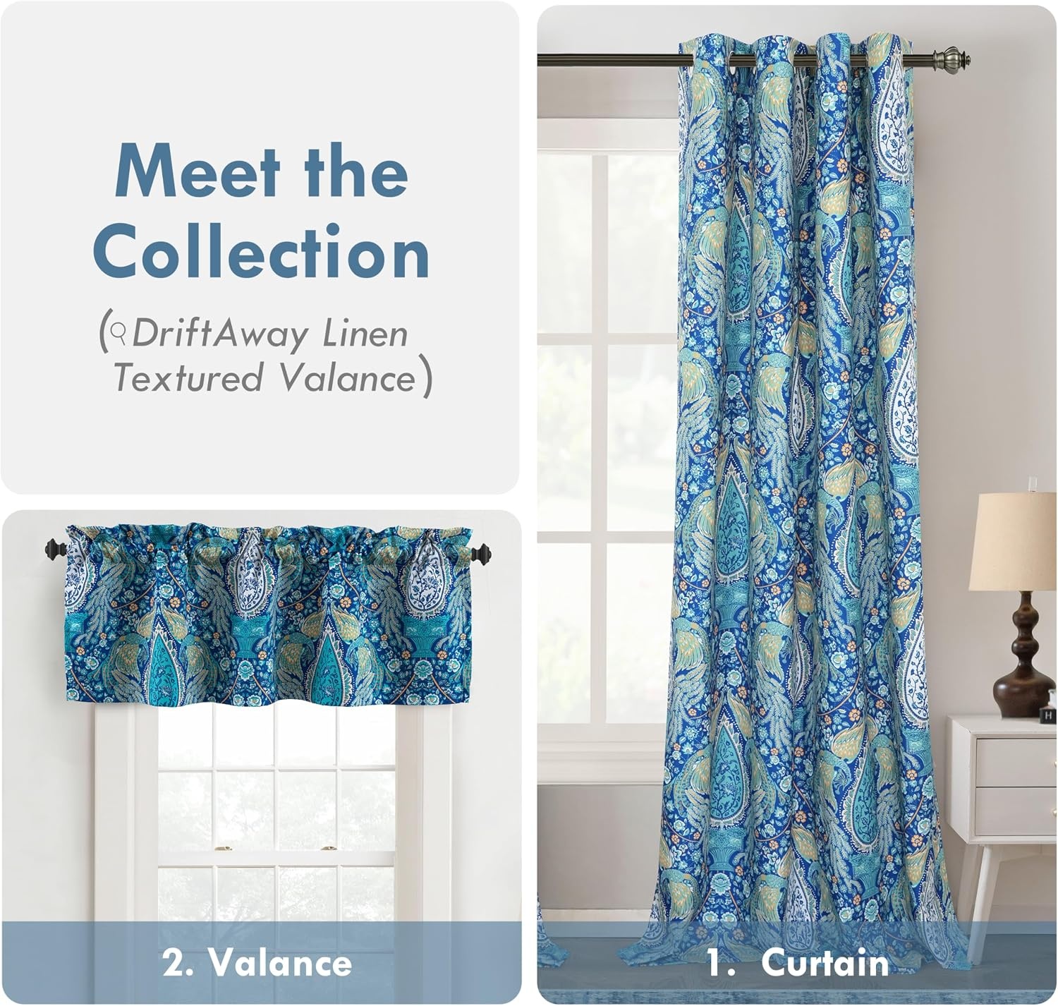 image:imageDriftAway Floral Red Curtains for Bedroom 80 Blackout Thermal Insulated Lined Double Layer Vintage Peacock Printed Pattern Darkening Drapes for Living Room Grommet 2 Panels 52 Inch by 84 Inch RedTeal