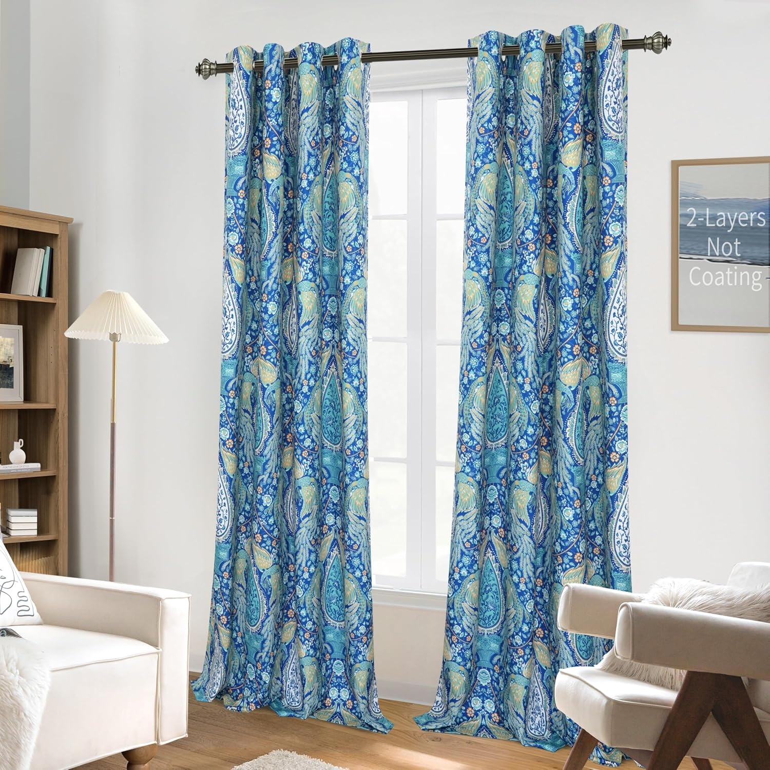 image:imageDriftAway Floral Red Curtains for Bedroom 80 Blackout Thermal Insulated Lined Double Layer Vintage Peacock Printed Pattern Darkening Drapes for Living Room Grommet 2 Panels 52 Inch by 84 Inch RedTeal