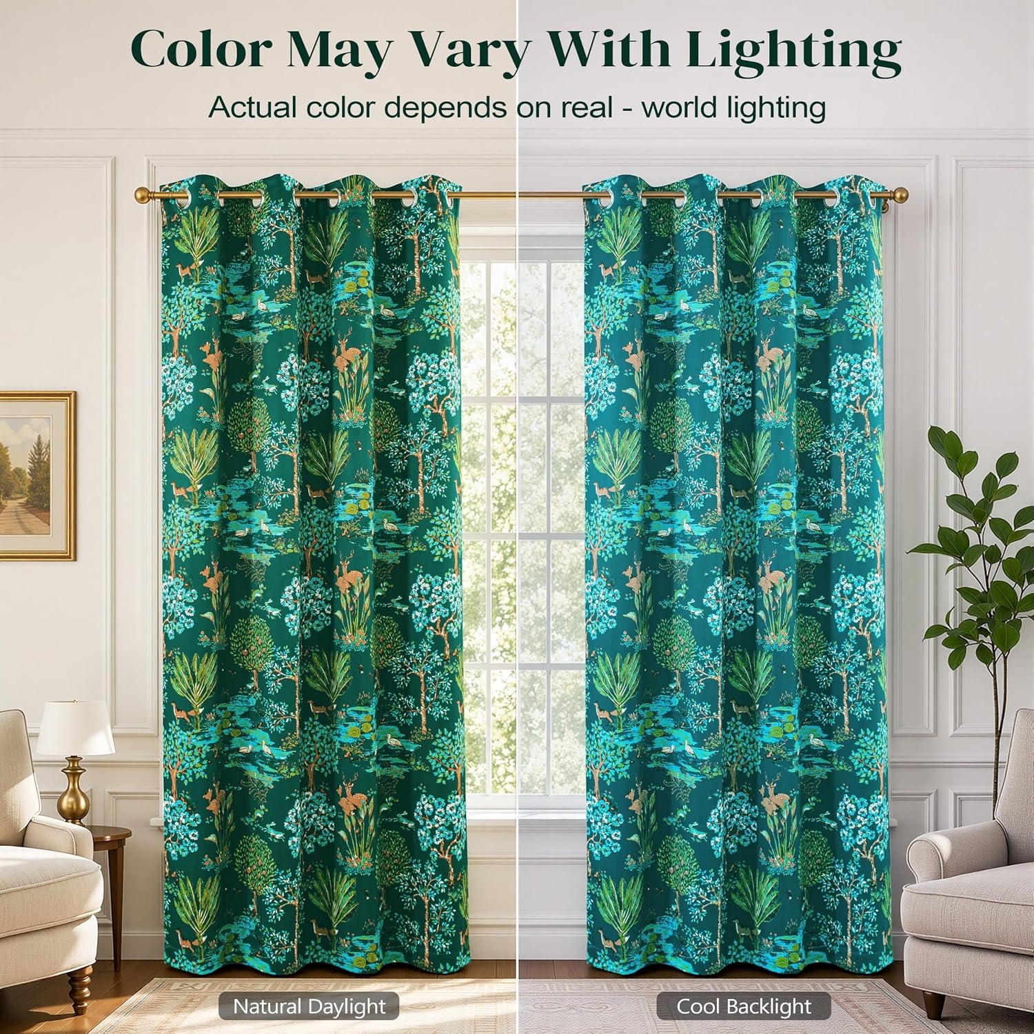 image:imageDriftAway Floral Red Curtains for Bedroom 80 Blackout Thermal Insulated Lined Double Layer Vintage Peacock Printed Pattern Darkening Drapes for Living Room Grommet 2 Panels 52 Inch by 84 Inch RedEmerald Green