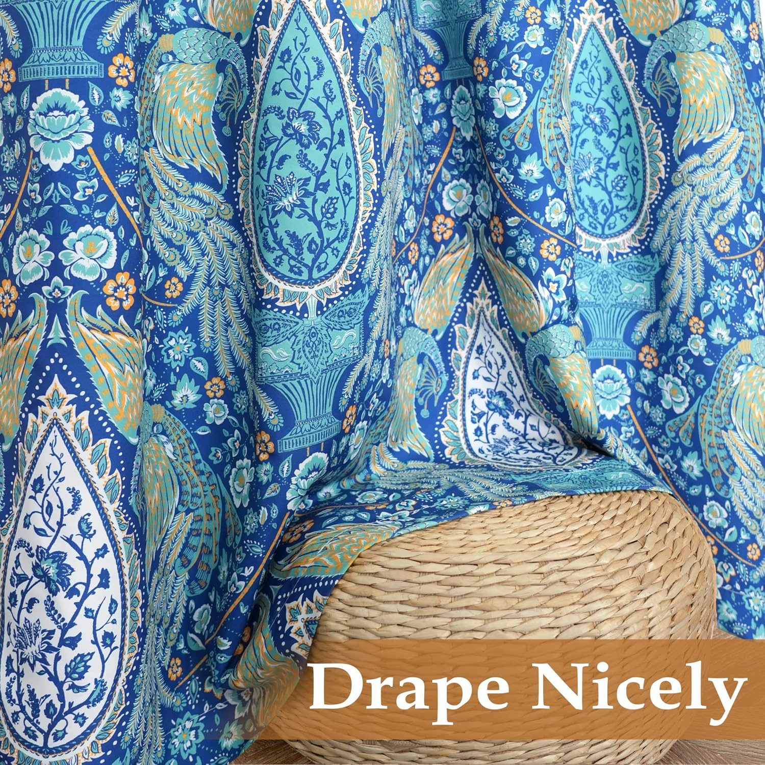 image:imageDriftAway Floral Red Curtains for Bedroom 80 Blackout Thermal Insulated Lined Double Layer Vintage Peacock Printed Pattern Darkening Drapes for Living Room Grommet 2 Panels 52 Inch by 84 Inch RedTeal