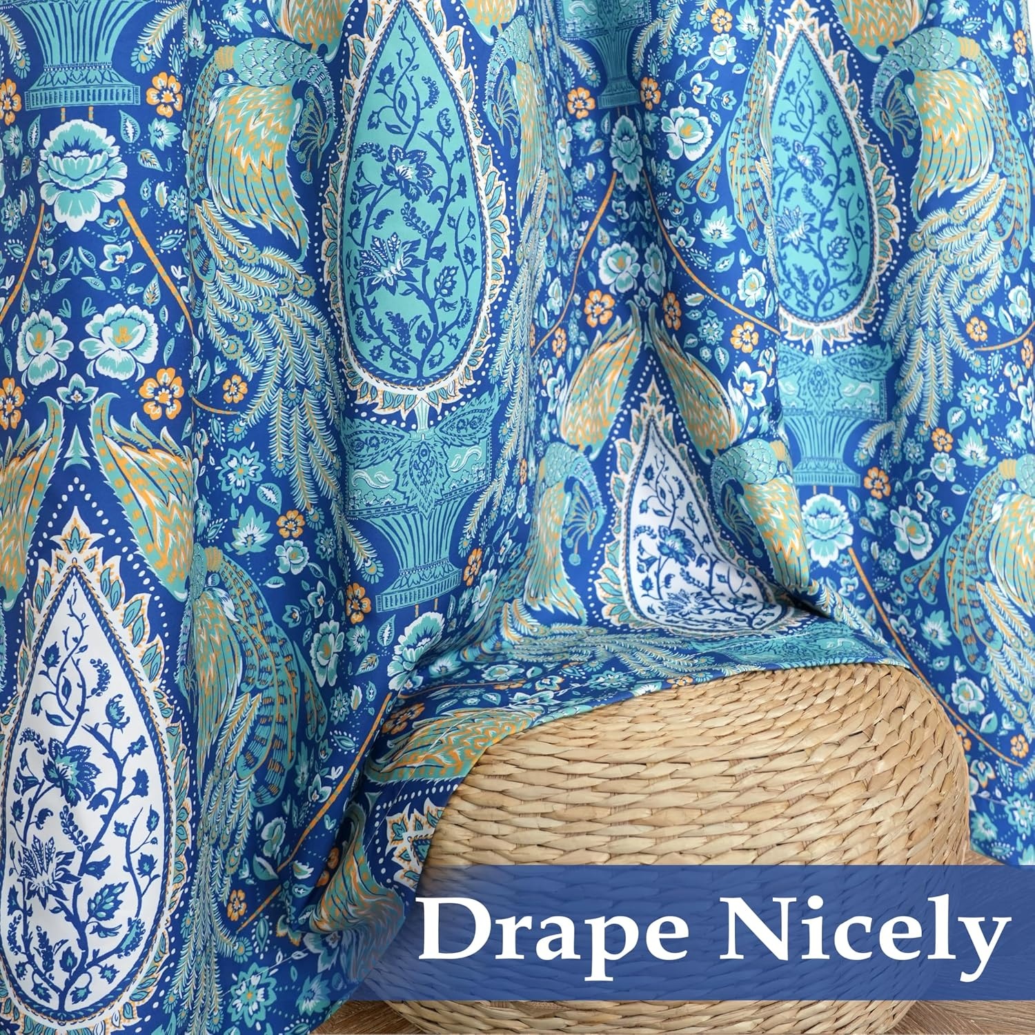 image:imageDriftAway Floral Red Curtains for Bedroom 80 Blackout Thermal Insulated Lined Double Layer Vintage Peacock Printed Pattern Darkening Drapes for Living Room Grommet 2 Panels 52 Inch by 84 Inch RedTeal