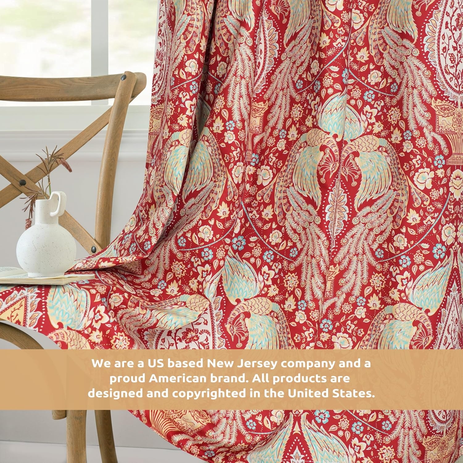 image:imageDriftAway Floral Red Curtains for Bedroom 80 Blackout Thermal Insulated Lined Double Layer Vintage Peacock Printed Pattern Darkening Drapes for Living Room Grommet 2 Panels 52 Inch by 84 Inch RedRed